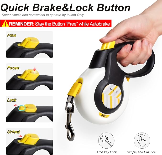 FIDA AutoBrake Retractable Dog Leash. Advanced Patented Design for Dog Pulling, 16 ft Heavy Duty No Pull Pet Walking Leash for Small Breeds. 360° Tangle Free, Soft Grip, Small Size.