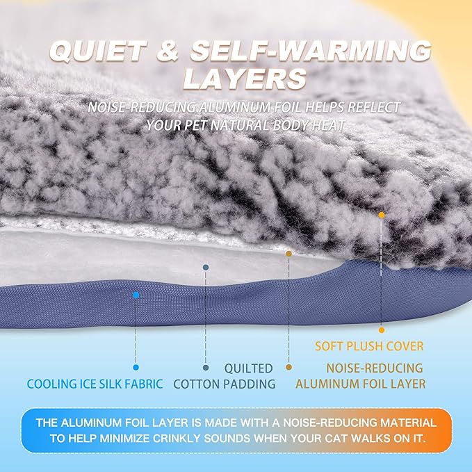 Dog Cooling Mat, Self Warming Cat Bed, Reversible Warm & Cooling Cat Bed, Winter Warm Cat Pad & Summer Cooling Cat Mat for Kittens & Small Dogs, Perfect for Crates, Beds & Sofas, Dark Blue, 18"x24"