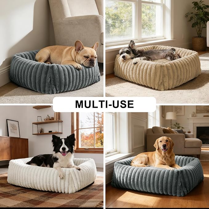 FURTIME Dog Bed for Small Dogs, Washable Orthopedic Dog Cat Bed with Removable Cover, Rectangle Soft Calming Sleeping Puppy Bed Durable Pet Cuddler with Anti-Slip Bottom, Grey, S (20"x19"x6")