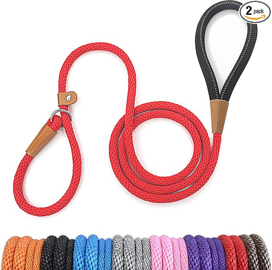 lynxking 6 FT Dog Leash Slip Lead 2 Pack Strong Heavy Duty Braided Dog Training Leash No Pull Training Lead Leashes for Medium Large and Small Dogs