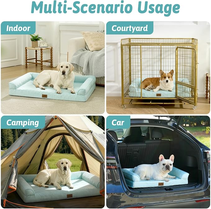 COZY KISS Cooling Dog Bed for Medium Dogs, 36"x27" Orthopedic Foam Sofa with Bolster Sides, Q-Max >0.4 Cooling Technology, Cool Pet Bed with Removable Washable Cover, Green