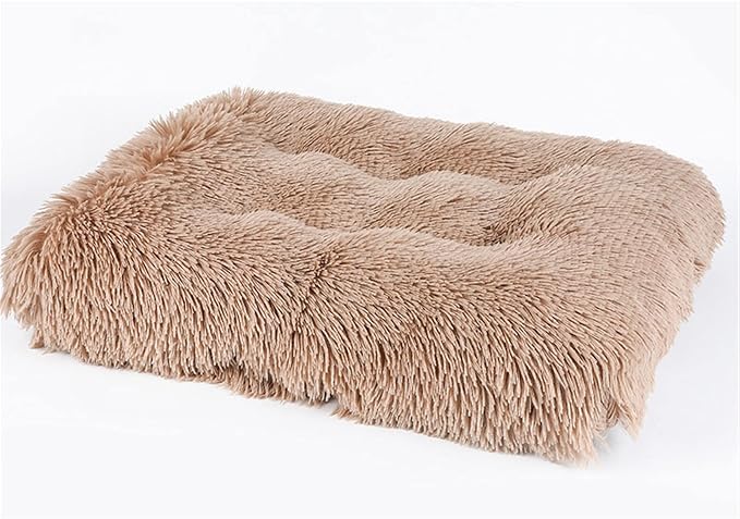 Long Plush Calming Pet Bed Cuddler Pet Bed for Dogs and Cats Fluffy Faux Fur Dog Bed with Anti Slip Bottom Machine Washable Pet Sleep Bed Crate Mat Camel 2XL
