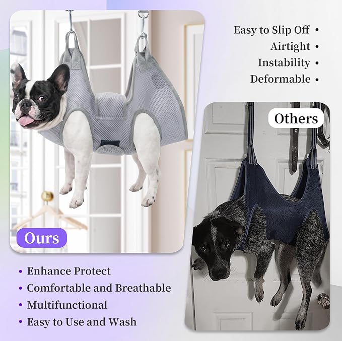 PatiencET Dog Grooming Hammock for Small Dogs Pet Hammock for Nail Trimming Dog Sling for Nail Clipping Dog Hanging Harness (Gray S)