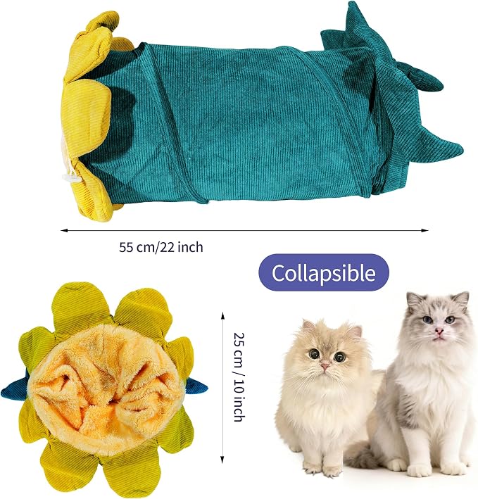 Cat Tunnel with Hanging Toys, Cat Toys Kitten Toys Assorted, Indoor Activity Center for Cats and Kittens, 10 x 22 inches (Blue & Green)