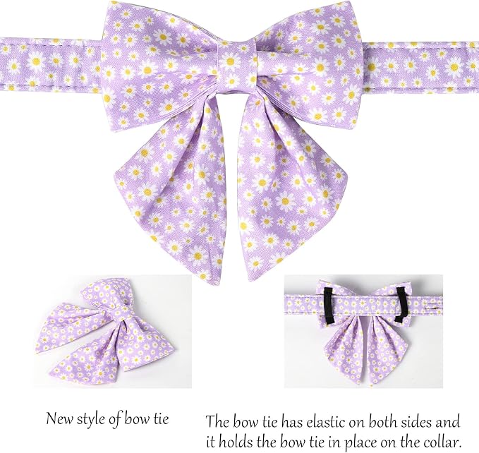 Lionet Paws Spring Dog Collar with Sailor Bow, Soft Comfortable Adjustable Cute Daisy Collar for Large Dogs, Neck 16-24 inches