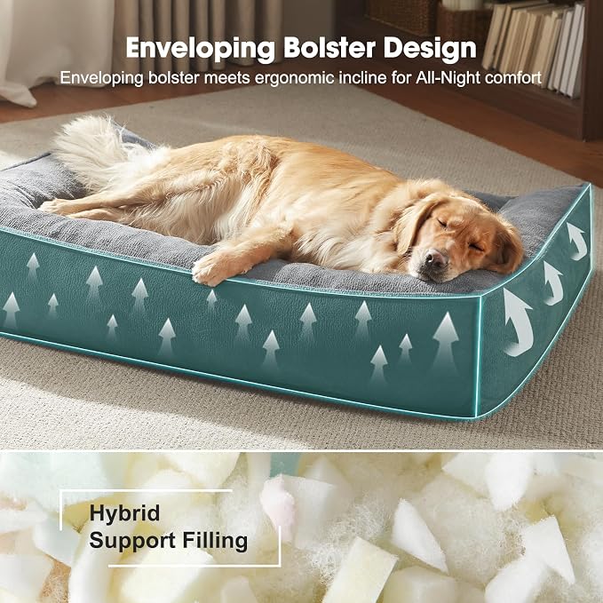FURTIME Orthopedic Dog Bed Medium Size Dog, Extra Thick Supportive Comfort Pet Sofa, Ergonomic Slant Dog Couch Bed with Removable Washable Cover, Ultra Soft Surface & Non-Slip Bottom, Light Grey, 35"