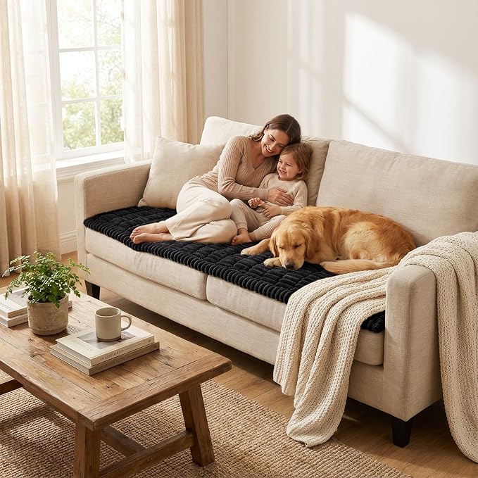Smiry Couch Cover for Dogs, Non Slip Washable Sofa Protector for Pets, Soft Furniture Cover for Pet, Stylish Sofa Covers, Cozy Protect Against Fur, Dirt & Everyday Messes (Black, 43" x 63")