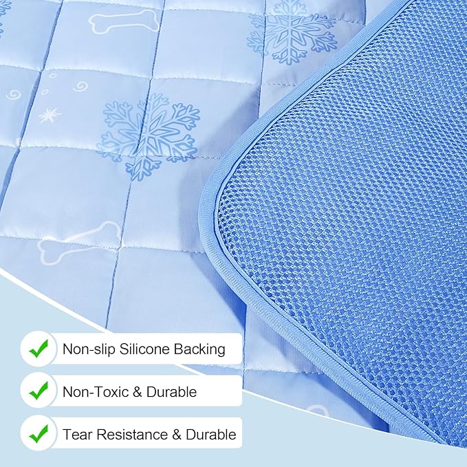 RIOGOO Dog Cooling Mat,Dog Blanket Washable,Cool Fabric & Internal Waterproof Cooling Pad (Blue, X-Large (40x30 inch))