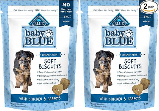 Blue Buffalo Baby Blue Soft Biscuits with DHA, Natural Dog Treats for Puppies, Great for Training, with Chicken & Carrots, 8-oz Bag (Pack of 2)