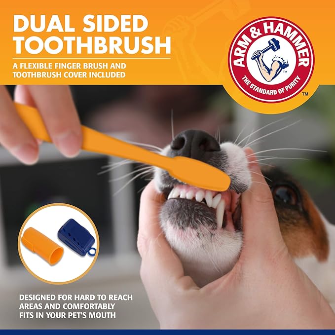 Arm & Hammer for Pets Tartar Control Dog Dental Care Kit, Banana Mint Flavor Toothpaste with Baking Soda, Double-Sided Toothbrush and Finger Brush Included, 2.5 Oz, 3-Piece