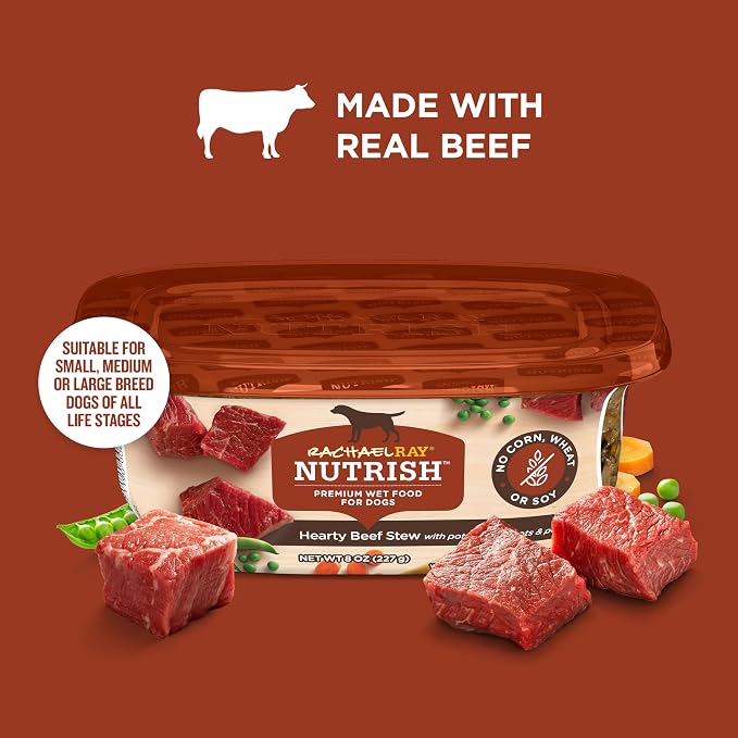 Nutrish Rachael Ray Wet Dog Food Hearty Beef Stew, 8 oz. Tub, 8 Count