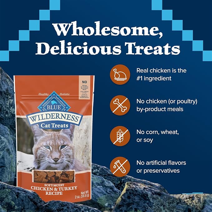 Blue Buffalo Wilderness Soft Cat Treats, Grain-Free and Protein-Rich, Great for Training, Chicken & Turkey Recipe, 2-oz. Bag (Pack of 12)