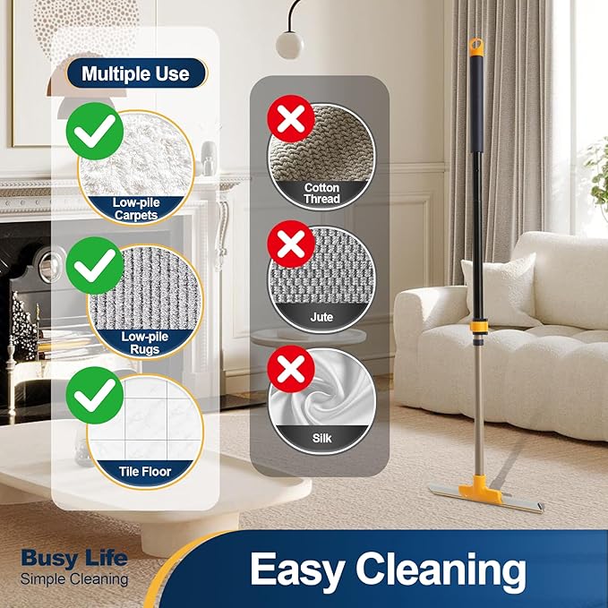 Yocada Carpet Rake for Pet Hair Removal Dog&Cat Hair Remover Scraper Rake Reusable Pet Hair Remover Broom 54.3" Telescopic Long Handle for Carpet Sofa Rug Mats Couch