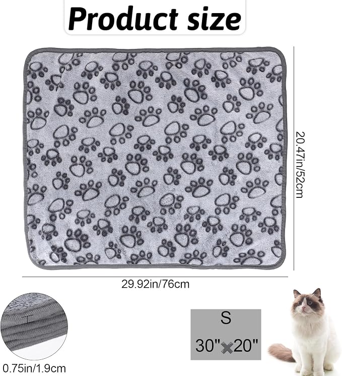 Qianyu Stuffed Small Dog Blanket 30"x20" Paw Print Pet Blanket Washable Indoor Puppy Mat Soft Warm Sleep Mat Pet Supplies Dogs Essentials for Small Medium Large Puppies Cat