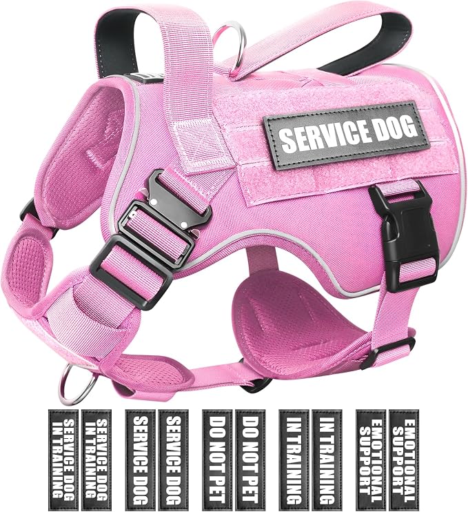 WINSEE Tactical Dog Harness for Large Dog, Heavy Duty Service Dog MOLLE Vest with 10 Pet Patches, No Pull Military Working Vest for Training Hunting Walking