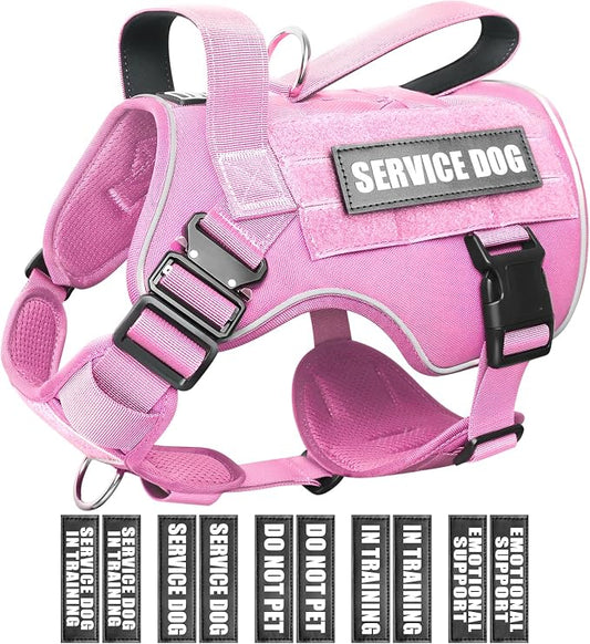 WINSEE Tactical Dog Harness for Large Dog, Heavy Duty Service Dog MOLLE Vest with 10 Pet Patches, No Pull Military Working Vest for Training Hunting Walking