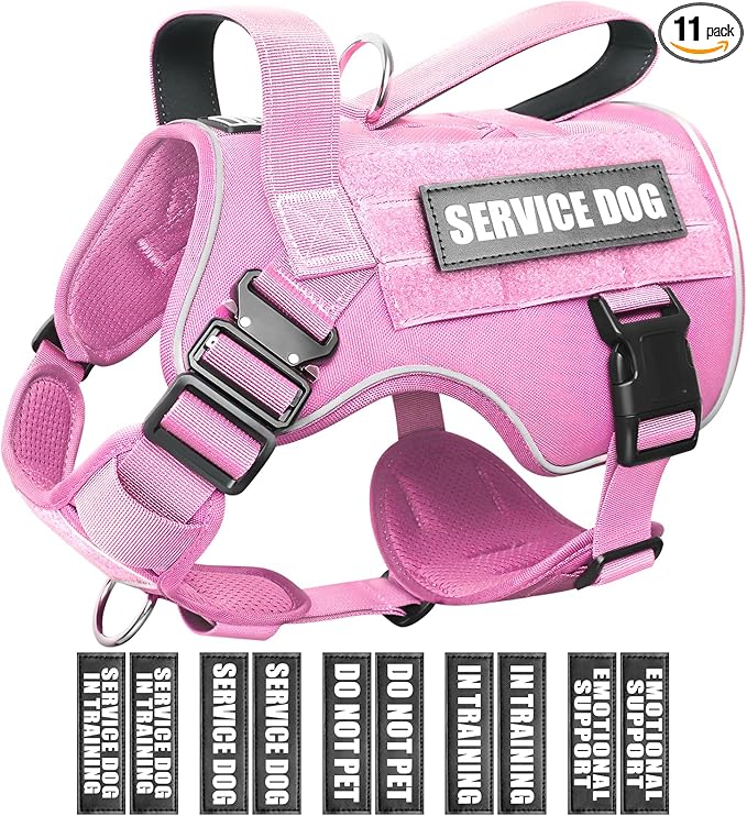 WINSEE Tactical Dog Harness for Large Dog, Heavy Duty Service Dog MOLLE Vest with 10 Pet Patches, No Pull Military Working Vest for Training Hunting Walking
