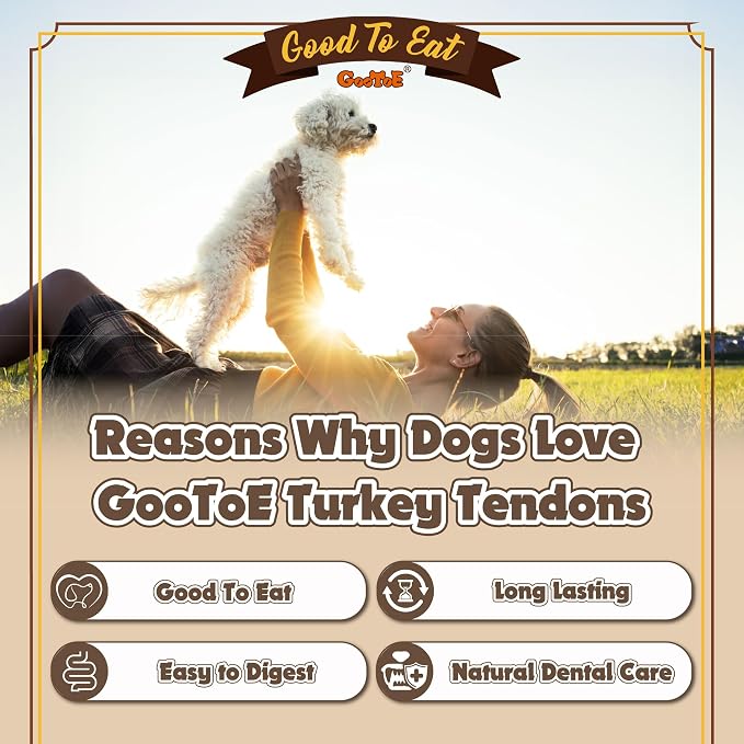 Gootoe Turkey Tendons for Dogs – All-Natural, Hypoallergenic Dog Treats, Rawhide Alternative, Long Lasting Puppy Chews, Healthy Dog Treats for Small Breeds, Ring, 1 lb