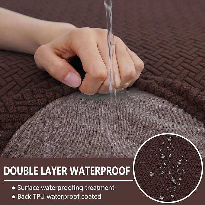 hyha Waterproof Sectional Couch Cushion Covers, Wear Resistant Sofa Slipcovers Washable, Anti Slip L Shape Couch Covers for Sectional Sofa, Furniture Protector for Pets (1 Piece Chaise, Chocolate)