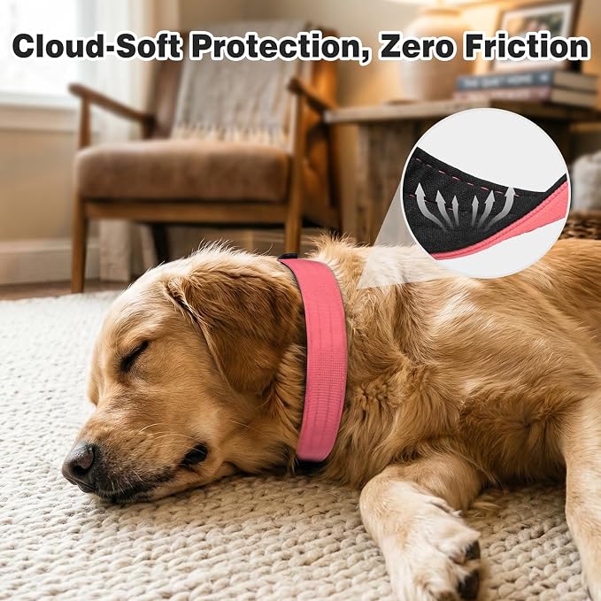 Joytale Tactical Dog Collar for Large Dogs with Control Handle, Heavy Duty Military Training Collar for Power Breeds, AirTag Holder Case, Quick Release Metal Buckle, Soft Padded, L, Pink