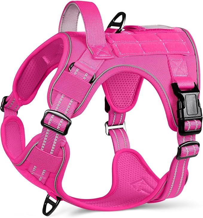 rabbitgoo Tactical Dog Harness for Large Dogs No Pull Adjustable Military Vest with Handle MOLLE Reflective Heavy Duty Dog Vest for Walking Training Hunting Outdoor Working Medium Size Dog Rose Red L