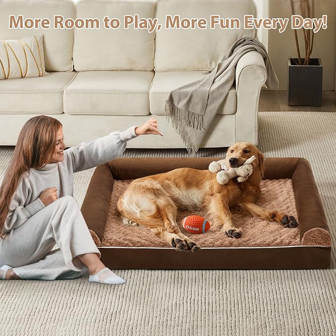 BFPETHOME Orthopedic Washable Dog Beds Large Sized Senior Dog for Comfy Sleeping with Removable Cover, Waterproof Big Soft Pet Couch Bed for Dogs Rerlax