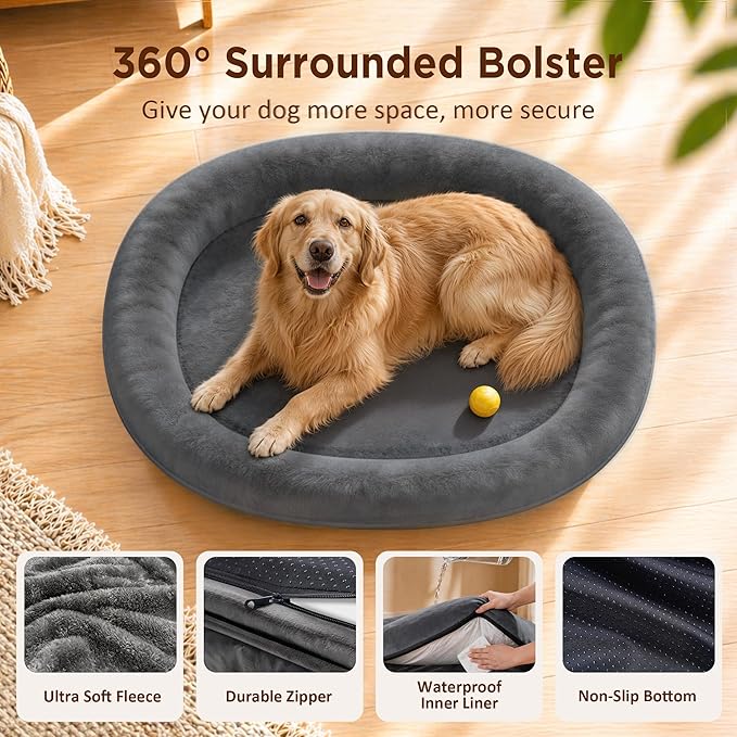 Orthopedic Dog Bed for Medium Dogs, Waterproof Dog Bed with Removable Bolsters, Egg Crate Foam Pet Couch for Medium Size Dog with Machine Washable Cover & Non-Slip Bottom, Dark Grey