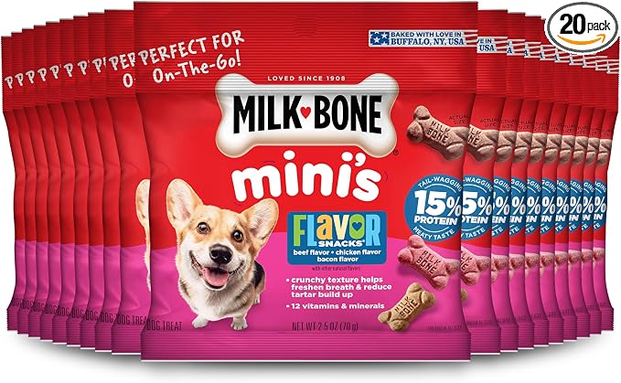 Milk-Bone Flavor Snacks Mini’s Dog Biscuits, Flavored Crunchy Dog Treats, 2.5 Oz. Bags (Pack of 20)