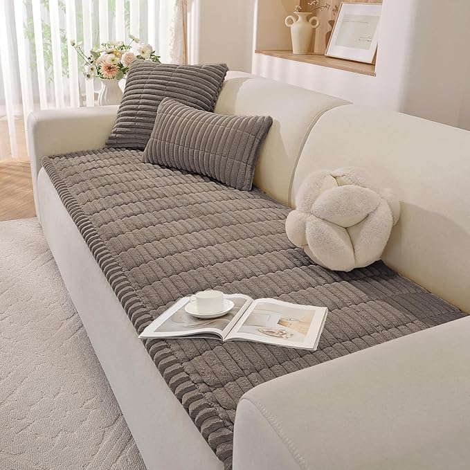 Fuzzy Pet Couch Covers for Dogs Washable, Thick Couch Covers for 2 Cushion Sofa Pet Friendly, Non Slip Plush Dog Couch Cover for for Sectional, Loveseat (Espresso, 27.6" x 59")