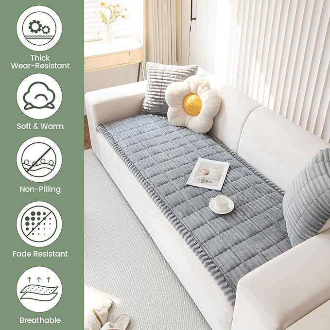 OTOB Couch Cover for Dogs Washable, Non Slip Plush Fuzzy Sofa Covers for 3 Cushion Couch Pet Friendly, Soft All Seasons Sofa Slipcover Cozy Furniture Protector (Gray, 31.5" x 82.7")