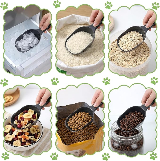 2 Pack Dog Food Scoop 1 Cup Capacity Plastic Pet Food Measuring Scooper with Measuring Lines for Dog Puppy Cat Fish Bird Precise Portion Control Coffee Bean Flour Scoop