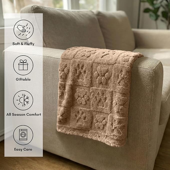 Americanflat 30x40 Jacquard Fleece Throw Blanket - Soft and Breathable Pet Blankets for Couches, Bed, Chair - Fleece Blanket for Home, Bedroom, or Outdoor - Taupe Paw Print Blankets for Dogs or Cats