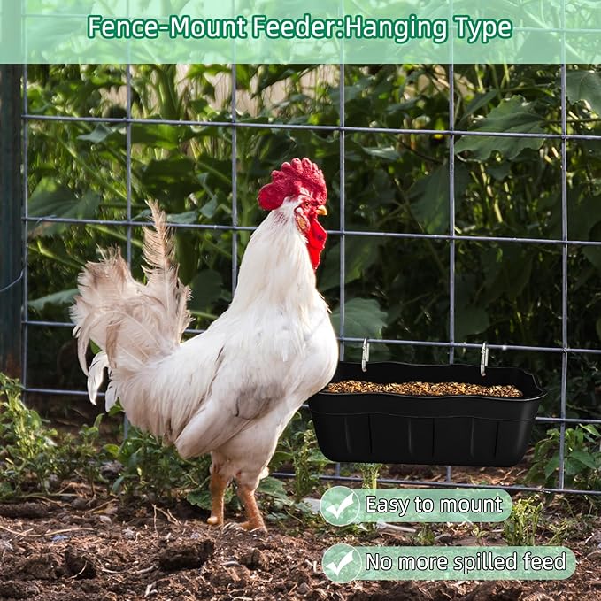 Chicken Feeder Waterer,Hanging Goat Feeders,Feed Trough 3.5 Quart 2 Pack,Hanging Fence Feed Trough for Poultry Livestock,Black