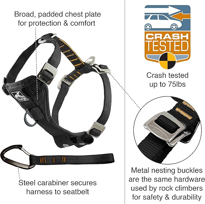 Kurgo Enhanced Strength Tru-Fit Dog Car Harness - Pet Travel Safety Harness - Crash Test Certified Fit - Five Point Adjustment - Secure Buckle - Padded Chest - Ink Blue - X-Small