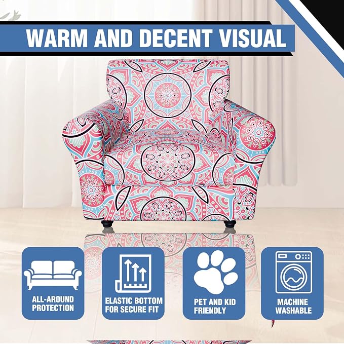Stretch Couch Covers, Floral Printed Sofa Covers,2 Piece Armchair Slipcover with Separate Sect Cover,Washable Sofa Slipcover, Pet Friendly Furniture Protector Fit for Home (Armchair,Pink Texture)