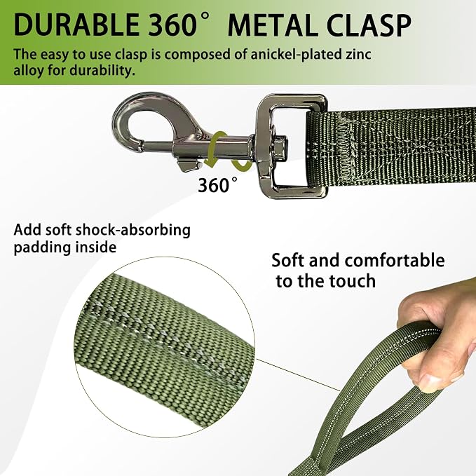 FOVRLZSE Reflective Bungee Dog Leash for Small Medium Large Dogs - 4FT to 5FT Adjustable Shock Absorbing Leash with Double Padded Handle & 360 No Tangle Metal Clasp (Olive Green)