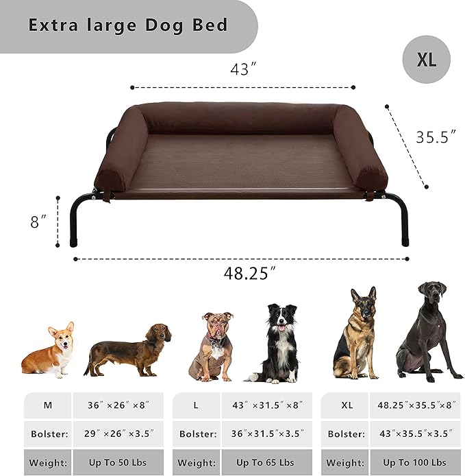 WESTERN HOME Cooling Elevated Dog Bed for Large Dogs, Portable Indoor & Outdoor Raised Dog Bed with Breathable Mesh, Chew Proof Pet Hammock Cots with Removable and Waterproof Bolsters