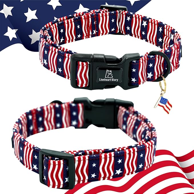 Lionheart glory American Flag Dog Collar, 4 of July Patriotic Independence Day Dog Collar Heavy Duty Adjustable Dog Collars for Small Dogs Pet Gift Summer Collars