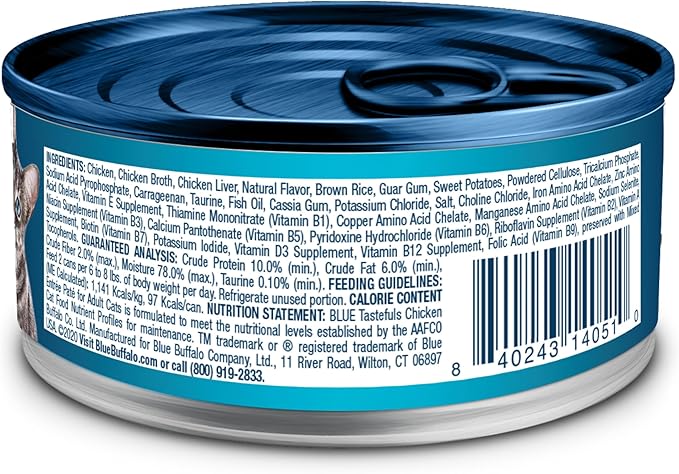 Blue Buffalo Tastefuls Chicken Paté Wet Cat Food for Adult Cats, Real Chicken First, Made with Natural Ingredients Enhanced with Vitamins, Minerals & Other Nutrients, 3-oz. Cans (24 Count)