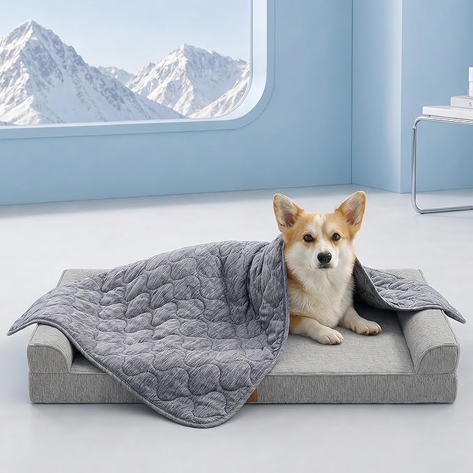 Cozy Bliss Deluxe Leakproof Cooling Blanket for Medium Dog Q-Max 0.5, Soft & Durable Washable Pet Cooling Mat for Hot Weather, Livingroom, Pet Throw & Couch Protector, Charcoal Grey, 30"x40"