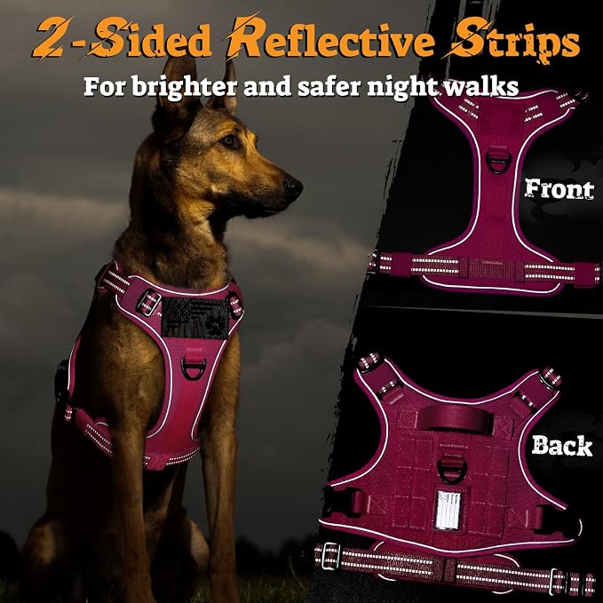rabbitgoo Tactical Dog Harness for Large Dogs No Pull Adjustable Military Vest with Handle MOLLE Reflective Heavy Duty Dog Vest for Walking Training Hunting Outdoor Working Medium Size Dog Rose Red M