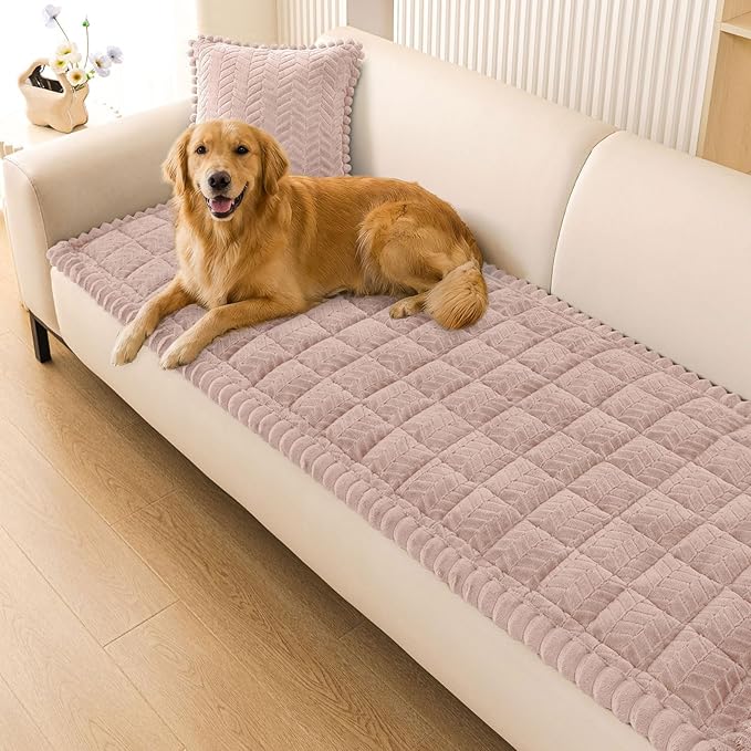 Smiry Couch Cover for Dogs, Non Slip Fuzzy Pet Sofa Covers Washable for 3 Cushion Couch, Soft Thick Furniture Protector for Cats Dogs, Against Fur, Dirt, Scratch Resistant (Dusty Pink, 35.4"x70.9")