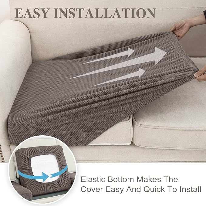LA MEACK Couch Cushion Covers for Sectional Sofa L Shape Washable Separate Seat Chaise Couch Cover Stretch Sofa Slipcovers with 2 Pcs Pillowcases(2 Seater + 1 Chaise, Taupe)