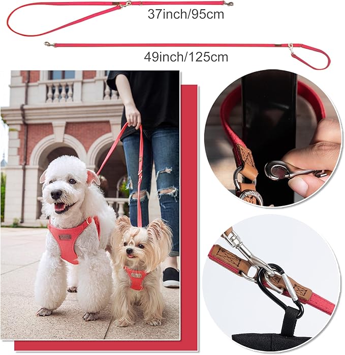 Puppytie XXS Puppy Harness with Multifunction Dog Leash,Soft Adjustable No Choke Escape Proof Pet Harness Vest,red-Camellia,XXS