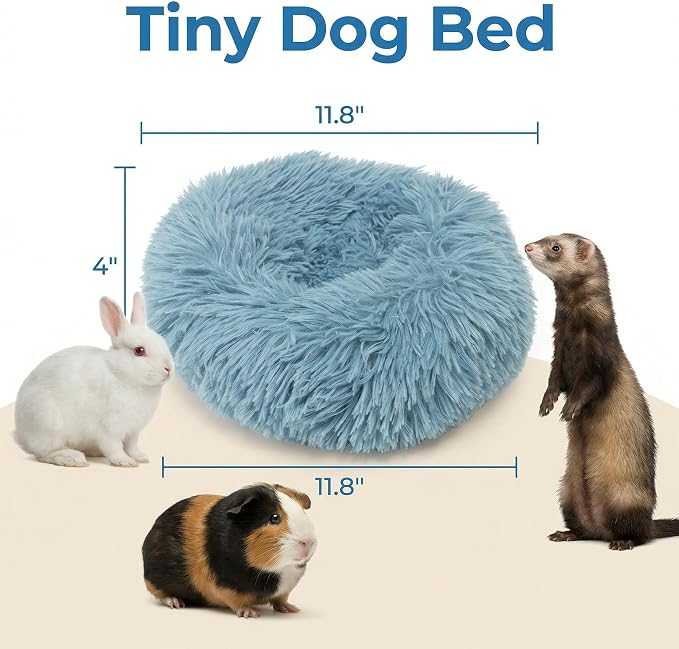 Guinea Pig Bed 11.8 Inch for Small Animal，Washable Small Animal Beds，Hideout Soft & Comfortable Donut Bed for Dwarf Rabbits/Hamster/Hedgehog/Ferrets,Blue