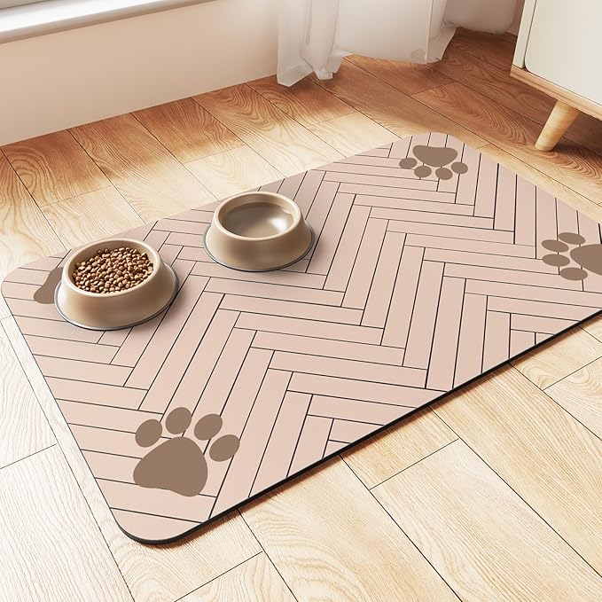 Pet Feeding Mat-Absorbent Pet Placemat for Food and Water Bowl, with Waterproof Rubber Backing, Quick Dry Water Dispenser Mat for Dog and Cat (32"x22", Beige)