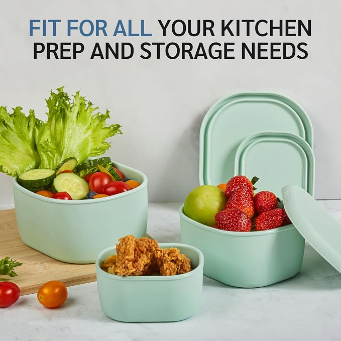 ISSEVE 12Pcs/Set Nesting Silicone Food Storage Containers with Lids, BPA Free Reusable Meal Prep Silicone Containers Airtight, Freezer Dishwasher Safe (33.8oz, 20oz, 10oz, 6.7oz, 1.3oz) (Green)