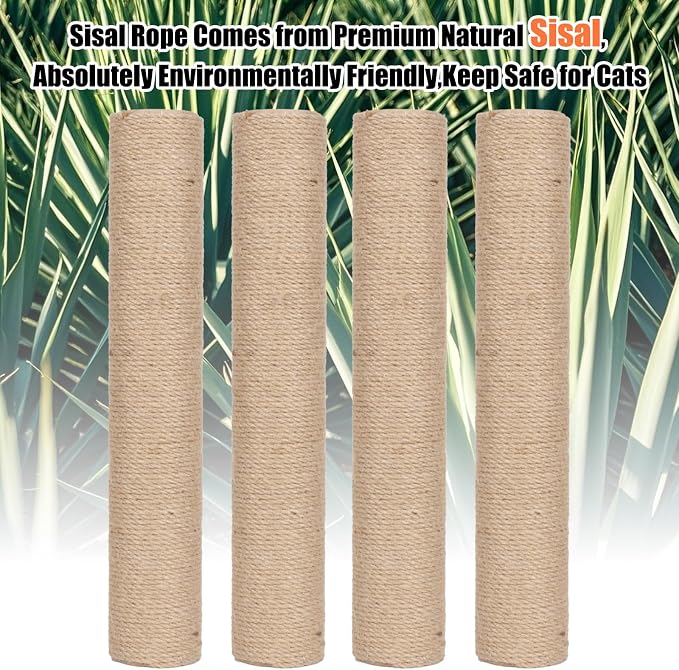 PowerKing Natural Sisal Replacement Scratching Post, 15.7'' 2 Pieces M8 Cat Scratch Post Refill Pole Parts for Refurbishment, Include Screws (Natural)