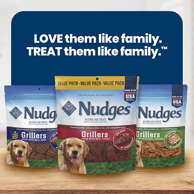 Blue Buffalo Nudges Steak Grillers Natural Dog Treats, Meaty Dog Snacks, Healthy Reward or Training Treat, Made in the USA with Real Beef, No Artificial Preservatives, 36 oz.