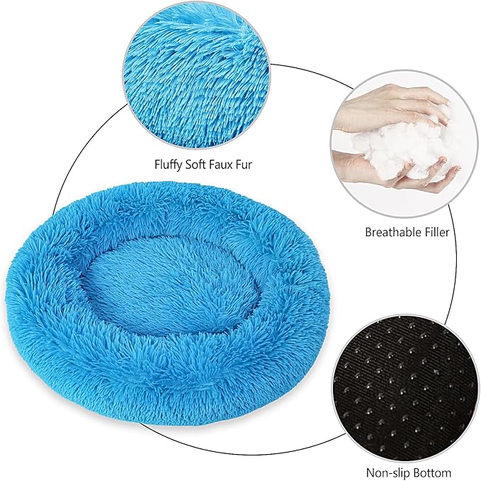 Calming Dog Bed for Small Dogs Cats, Kitty Puppy 23'' Round Anti-Anxiety Warm Fluffy Plush Faux Fur Bed, Soft Anti-Slip Donut Washable Small Pet Bed, Cozy Cat Puppy Bed, Fits up to 30 lbs Pets